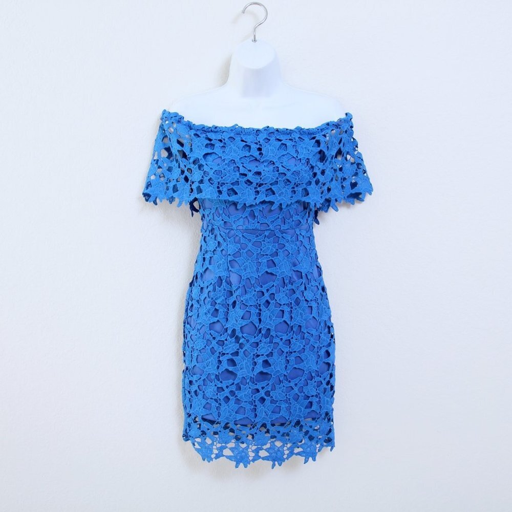 Lulu's Genevieve Royal Blue Off the Shoulder Lace Mini Dress - Picture 2 of 13